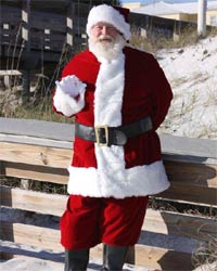 velvet santa suit on beach